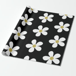 Black White Simple Daisy Gold Cadeaupapier