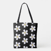 Black White Simple Daisy Gold Monogram Tote Bag (Achterkant)