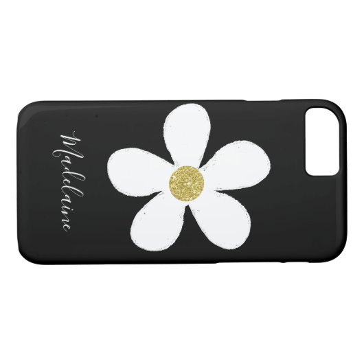 Black White Simple Daisy Gold Personal Case-Mate iPhone Case (Achterkant (Horizontaal))