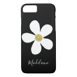 Black White Simple Daisy Gold Personal iPhone 8/7 Hoesje