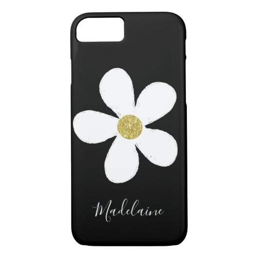 Black White Simple Daisy Gold Personal Case-Mate iPhone Case (Achterkant)