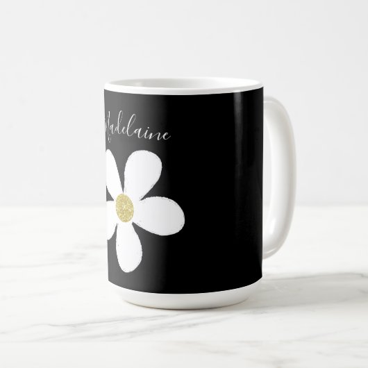 Black White Simple Daisy Gold Personal Koffiemok (Voorkant rechts)