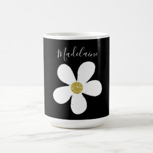 Black White Simple Daisy Gold Personal Koffiemok