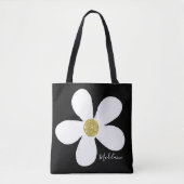 Black White Simple Daisy Gold Personal Tote Bag (Voorkant)