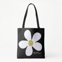 Black White Simple Daisy Gold Personal