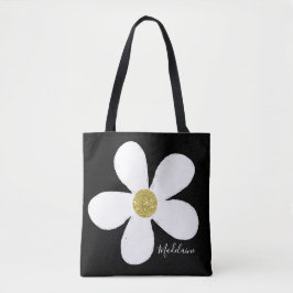 Black White Simple Daisy Gold Personal Tote Bag