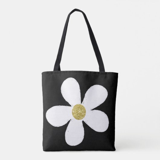 Black White Simple Daisy Gold Personal Tote Bag (Achterkant)