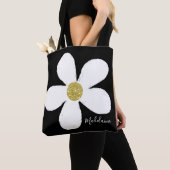 Black White Simple Daisy Gold Personal Tote Bag (Dichtbij)