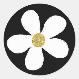 Black White Simple Daisy Gold Ronde Sticker
