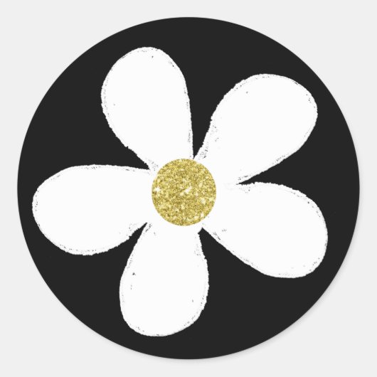 Black White Simple Daisy Gold Ronde Sticker (Voorkant)