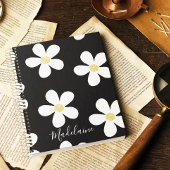 Black White Simple Daisy Pattern Gold School Notitieboek