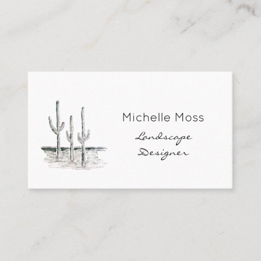 Black White Simple Desert Cactus Visitekaartje (Voorkant)