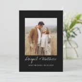 Black White Simple Handwrited Save the Date Photo Kaart (Staand voorkant)