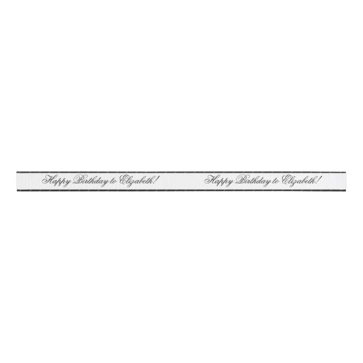 Black White Simple Happy Birthday Name Grosgrain Lint (Voorkant)