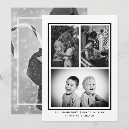 Black White Simple Photo Persoonlijk kerstfeest Feestdagenkaart (Voorkant / Achterkant)