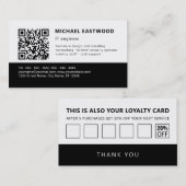 Black White Simple QR Code 2 in 1 Loyalty en Visitekaartje (Voorkant / Achterkant)