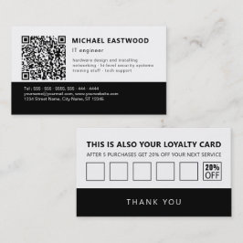 Black White Simple QR Code 2 in 1 Loyalty en Visitekaartje