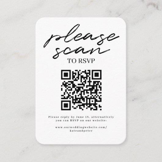 Black White Simple Script Weduwend RSVP QR Code Informatiekaartje (Voorkant)