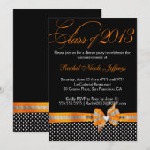 Black White Sinaasappel Polka Dot Afstuderen Invit Kaart (Voorkant / Achterkant)