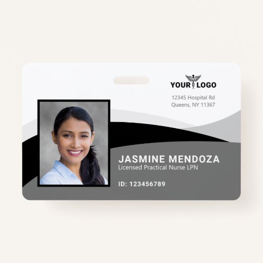 Black White Sjabloon Business Logo Photo Name ID Badge (Voorkant)