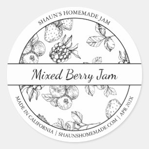 Black & White Sketch Mixed Berry Jam label