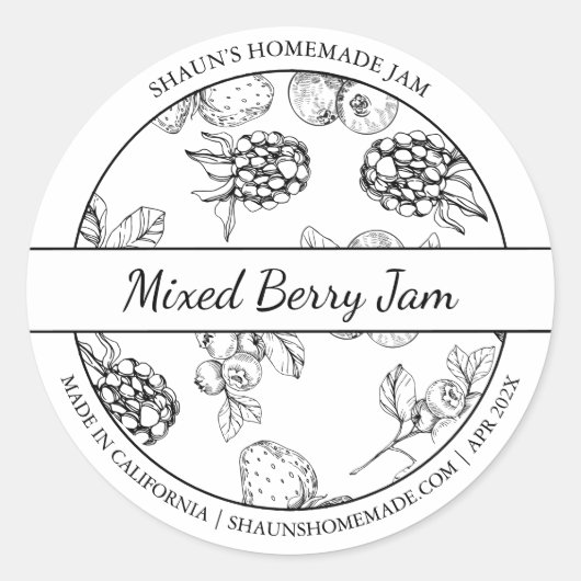 Black & White Sketch Mixed Berry Jam label (Voorkant)