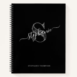 Black White Sketting Monogram aangepast Notitieboe Notitieboek