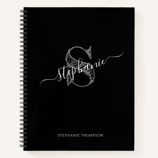 Black White Sketting Monogram aangepast Notitieboe Notitieboek (Voorkant)