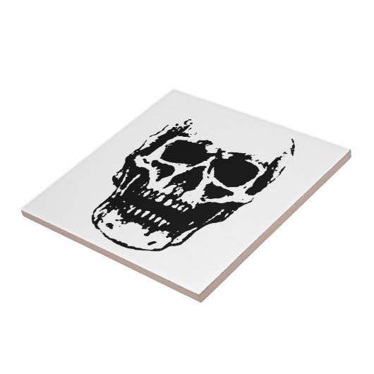 Black White Skull Pop Art Tegeltje (Zijkant)