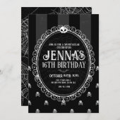 Black & White Skull Stripe Uitnodiging voor verjaa (Voorkant / Achterkant)