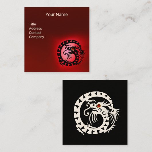 BLACK WHITE SNAKE DRAGON RED RUBY Gemstone Vierkante Visitekaartje (Voorkant / Achterkant)