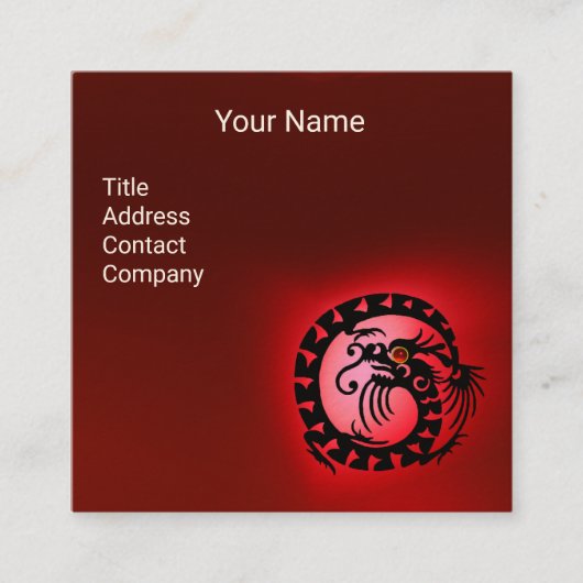 BLACK WHITE SNAKE DRAGON RED RUBY Gemstone Vierkante Visitekaartje (Voorkant)