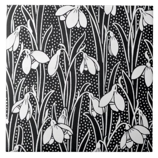 Black & White Snowdrop Pattern  Tegeltje (Voorkant)