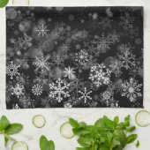 Black White Snowflake kerst Theedoek (Gevouwen)