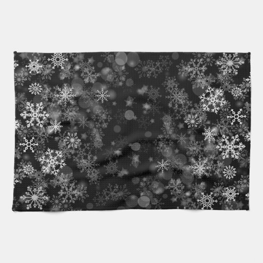 Black White Snowflake kerst Theedoek (Horizontaal)