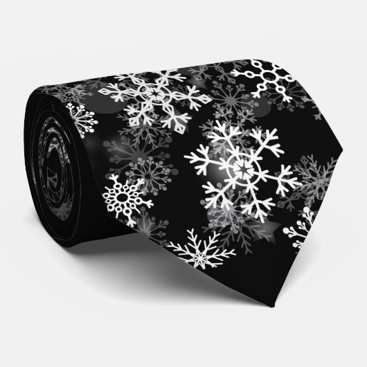 Black White Snowflake kerstfeestdag Stropdas (Opgerold)