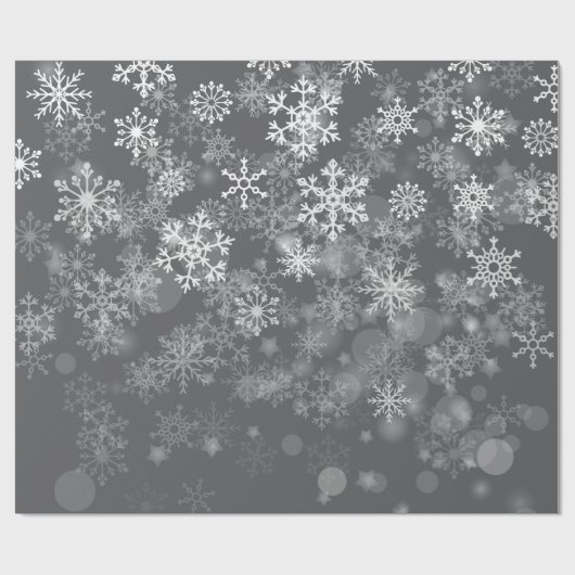 Black White Snowflake kerstwinter Cadeaupapier (Vlak)