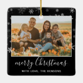 Black White Snowflake Merry-kerstfoto Keramisch Ornament (Achterkant)