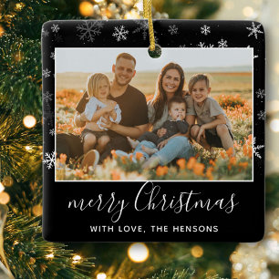 Black White Snowflake Merry-kerstfoto Keramisch Ornament