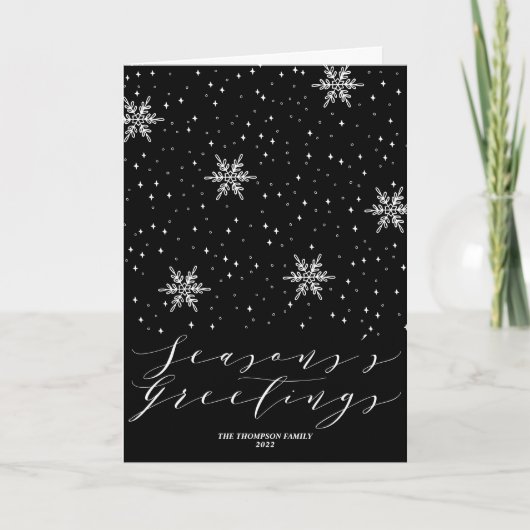 Black & White Snowflake Seasons Greeting Christmas Feestdagen Kaart (Voorkant)