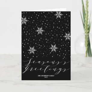 Black & White Snowflake Seasons Greeting Christmas Feestdagen Kaart