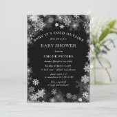 Black White Snowflake Winter Baby shower Kaart (Staand voorkant)