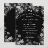 Black White Snowflake Winter Baby shower Kaart (Voorkant / Achterkant)