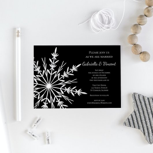 Black White Snowflake Winter Weddenschap Kaart