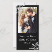 Black White Snowflake Winter Wedding Save the Date (Voorkant)
