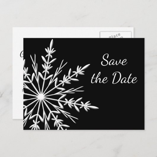 Black White Snowflake Winter Wedding Save the Date Aankondigingskaart (Voorkant / Achterkant)