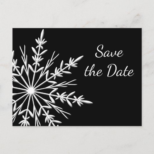 Black White Snowflake Winter Wedding Save the Date Aankondigingskaart (Voorkant)
