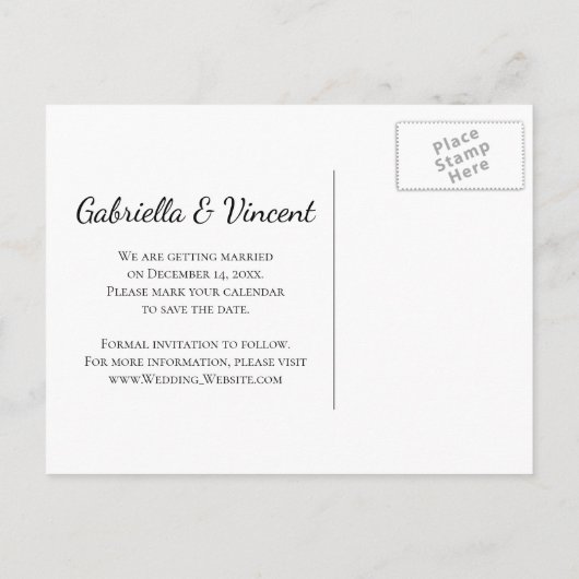 Black White Snowflake Winter Wedding Save the Date Aankondigingskaart (Achterkant)