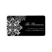 Black White Snowflakes Vakantie Retour Adres Etiket (Voorkant)