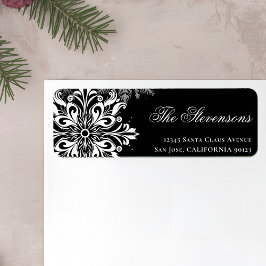 Black White Snowflakes Vakantie Retour Adres Etiket